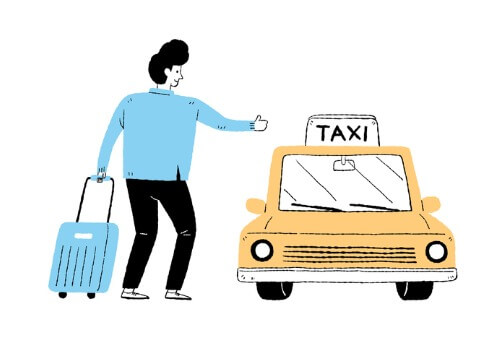 An illustration of a man hailing a taxi for Cab Service in Peoria IL