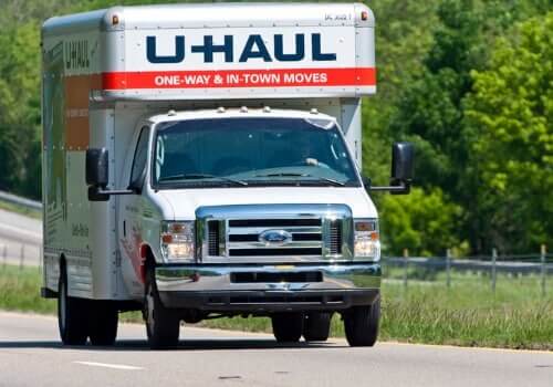 A U-Haul in Peoria IL driving down the highway